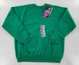 VINTAGE Hanes Sweater Womens Extra Large Green Soild Fleece Pullover Ladies XL